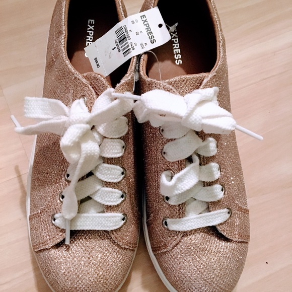 Ladies Express Gold Sparkley Sneakers - Picture 2 of 5